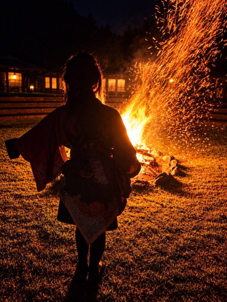 夜のキャンプファイア